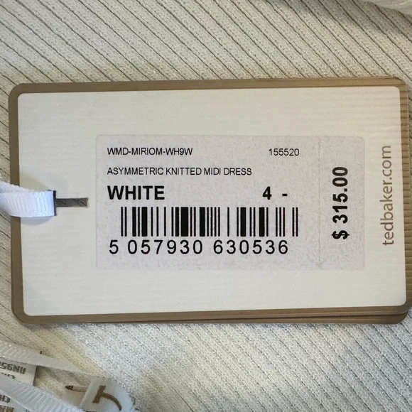 TED BAKER white/ivory asymmetric one shoulder pleated midi dress size 4 (12) NWT - Picture 7 of 12
